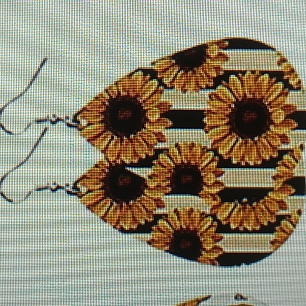 1.5 x 3 inches punched fake leather earrings Holiday Sunflowers 2 Sided